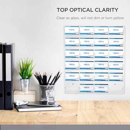 HBlife Clear Acrylic Business Card Holder Wall Mount Sticker Display Rack Multiple Cards Organizer for Gift Cards and Brochures, 24 Pockets(2 Pack)