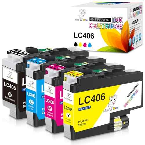 LC406 LC406XL Ink Cartridge Compatible for Brother LC406XL LC-406 High Yield, Work with Brother MFC-J4535DW MFC-J4335DW MFC-J5855DW MFC-J6555DW MFC-J6955DW Printer (Black, Cyan, Magenta, Yellow) 4 PK