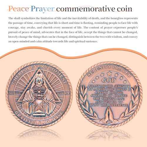 50Pcs Serenity Prayer Memento Mori Coin - Metal Skull Sobriety and Encouragement Challenge Coin - Memento Vivere Reminder Token - Stoic Reminder Accessories for Daily Stoic Practice
