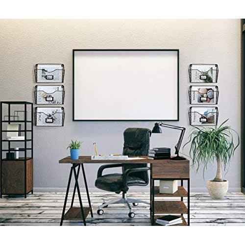 PAG 6 Pockets Hanging File Holder Wall Mount Mail Organizer Metal Chicken Wire Magazine Rack with Tag Slot, Black