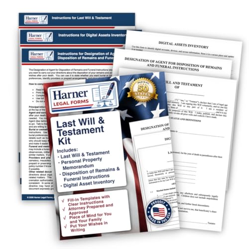 Last Will & Testament Kit with Funeral Instructions, Digital Assets Inventory & Personal Property Memorandum