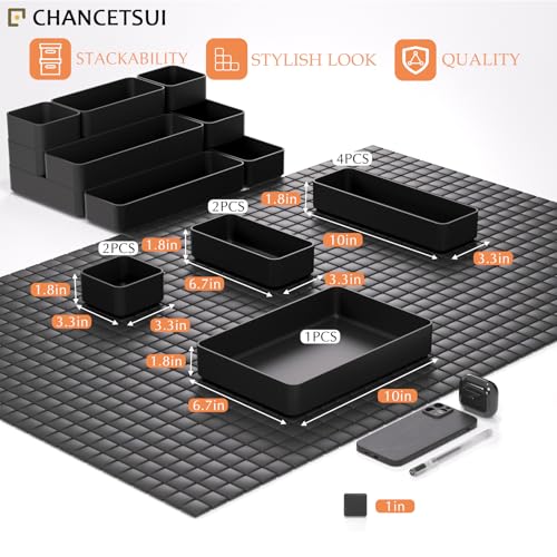 Black 9-Piece Stackable Drawer Organizer Set for Desk & Home Storage