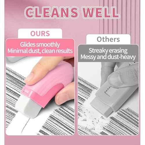 4+1 Pack Rubber Erasers Sliding Retractable Eraser, Large White Erasers for School Office Art Drawing Pencil Eraser for Kids- Pink
