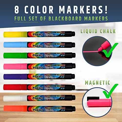 Cute 10"x16" Magnetic Dry-Erase Weekly Menu Blackboard for Kitchen Fridge (with 8 Bright Chalk Markers) & Free Bonus - Grocery/to-Do Lists Board - Daily Dinner Meal Planner Set for Home