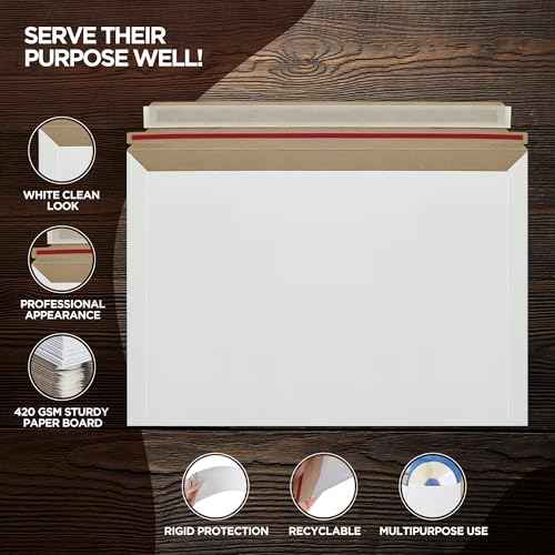 300 Pack 6.5x4.5 inches Rigid Mailer Self Seal Photo Document Mailers, Stay Flat White Cardboard Shipping Envelopes, Photography Mailers for CD, Photos, Document