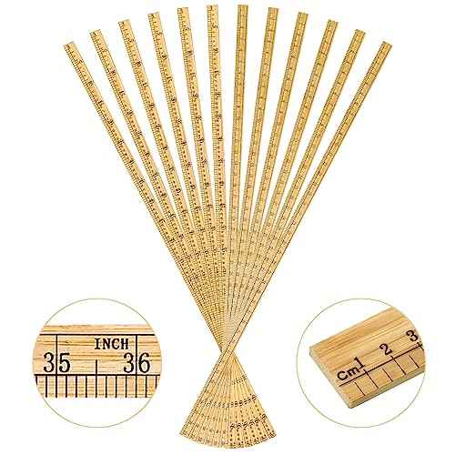 Fulmoon 12 Pieces Wood Double Sided Meter Stick Yard Stick Thick Wooden Ruler Yardsticks Bulk for School Classroom Home Office Kids Measuring Meterstick(39")