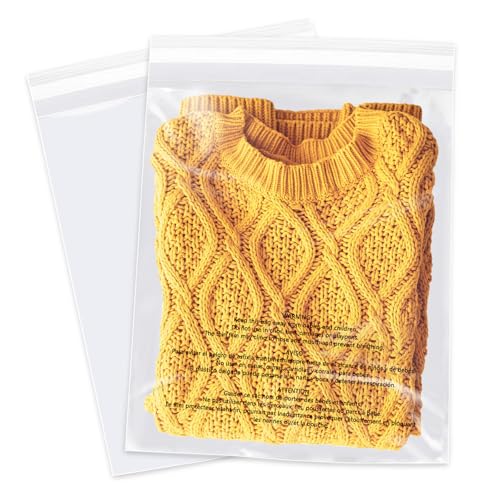 WEPOLY 11x14 Inch Clear Poly Bags (500 Pack) with Suffocation Warning - Self-Sealing, Food Grade, Sealable Packaging