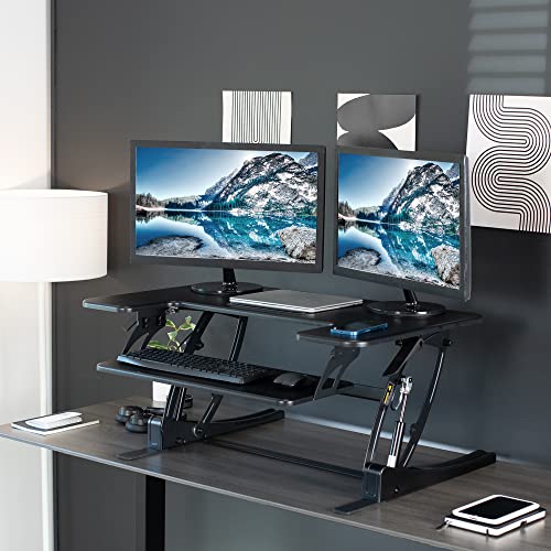 VIVO Black 36-Inch Standing Desk Converter with Adjustable Height, Model DESK-V000V