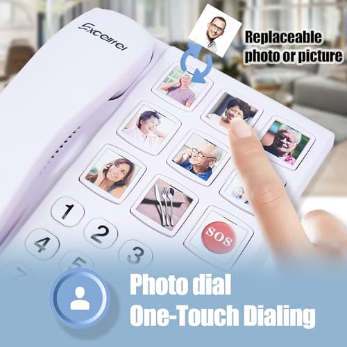 Big Button Phone for Seniors, Corded Landline Telephone with Handsfree Function and 9 Groups of Memory, One-Touch Dialling,Suitable People with Vision Disorders/Hearing Damage (EX-LD-858HF)