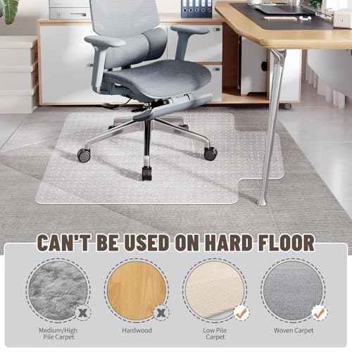 Clear Office Chair Mat for Carpet - 36"x48" Heavy-Duty Protection for Low Pile Carpets - Not Suitable for Hardwood Floors