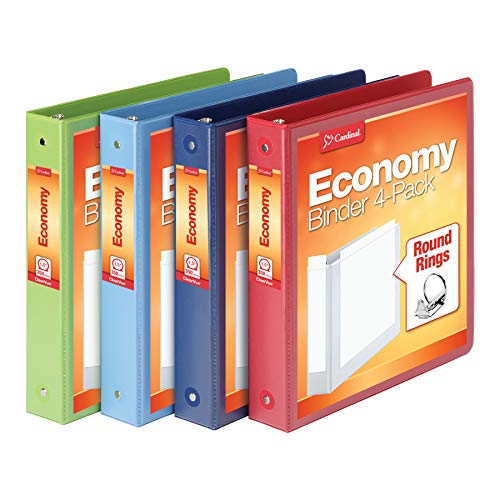 Cardinal 3 Ring Binders 1.5 Inch Pack of 4 - Holds 350 Sheets, ClearVue Presentation View, Non-Stick, Assorted Colors