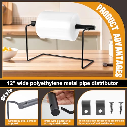 Heavy Duty Metal Poly Tubing Dispensers, 12" Width Black, with Mounting Hardware for Accommodate Rolls of Poly Tubing or Roll-top Poly Bags