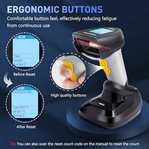 Barcode Scanner Wireless, QR Code Scanner Handheld Bar Code Scanners with Base 2 in 1 USB Wired Connection & 2.4G Wireless 1D&2D&PDF417 Data Matrix Automatic Barcode Reader