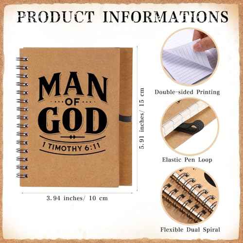 30 Sets Man of God Christian Gifts Bulk Man of God Notebook and Pen Set Bulk Christian Spiral Notebook Bible Verse Retractable Bamboo Pens for Men Dad Pastors Church Gift (Brown)