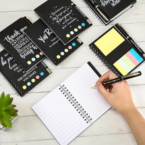 Inspirational Spiral Notebook- Portable Employee Appreciation Gifts Journals with Sticky Note Motivational Pen for Coworker Teacher Staff Team Vet Tech, Thank You Gifts(Classic Black,20 Sets)