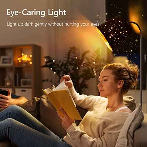 LED Floor Lamp, Standing Lamp for Living Room with Linen Lamp Shade,Adjustable Gooseneck Modern Reading Light,Floor Lamps for Bedroom,Office,Farmhouse,6W LED Bulb Included