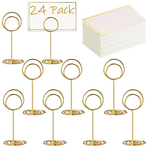 Mini Gold Table Number Holders with Blank Cards for Weddings & Events - 24 Pack