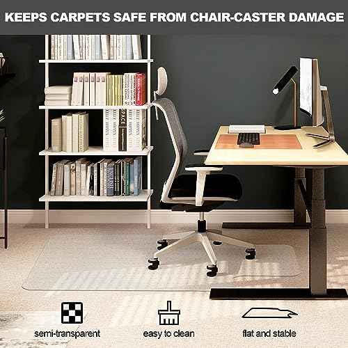 Chair Mat for Carpet- Low Pile (1/4" Thick) Carpet Protector for Office Gaming Computer Desk Chair. Heavy Duty Desk Chair Mat for Carpeted Floors, Semi Transparent (for Carpet Floor)