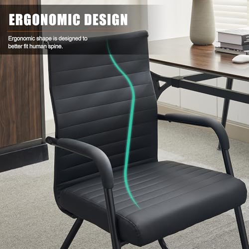 Okeysen Black Leather Office Guest Chairs (Set of 2) Modern Sled-Base, 300lb Capacity