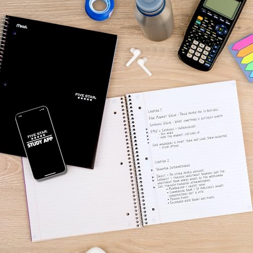 Five Star 5-Subject Spiral Notebook Black 8.5 x 11, 200 Sheets, Water-Resistant Cover, Pack of 1