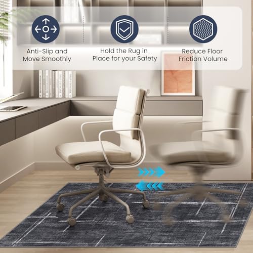 Lreedy 36x48 inch Office Chair Mat for Hardwood/Tile Floor, Black-Blue Edge