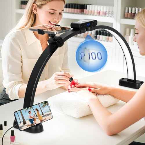 KIRKAS Foldable Half Moon Lamp with Display Screen, 29in Esthetician Light 3 Color Modes(3000K-6500K) 10 Brightness Levels, Nail Light for Desk with Phone Holder for Beauty Handicraft Pedicure-Large