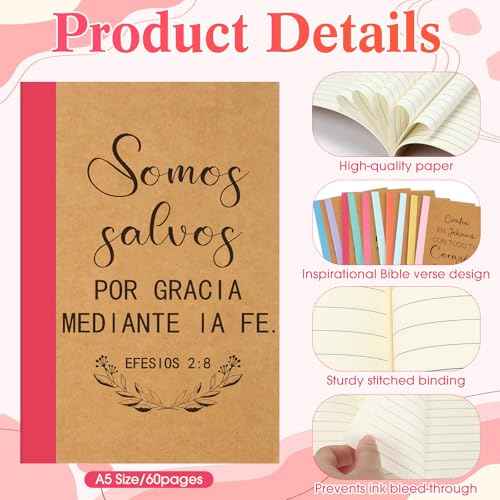 Maitys 80 Pcs Regalos Cristianos En Espa?ol Spanish Christian Gift Regalos Para Religious Notebook Bible Verse Pen Thanksgiving Christmas Appreciation Gift for Women Men Church Sunday School (Bright)