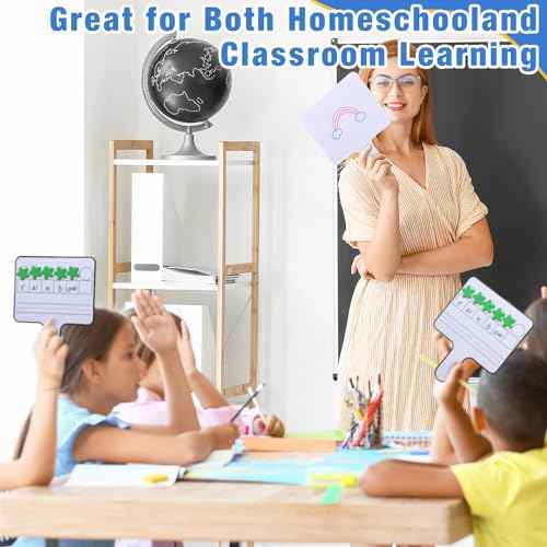 Jetec 16 Pcs Magnetic Paddle Set Education Dry Erase Double Side Handheld Answer Board with Dry Erase Markers Phonemic Awareness Phonics Supplies (Star Shaped Counters)