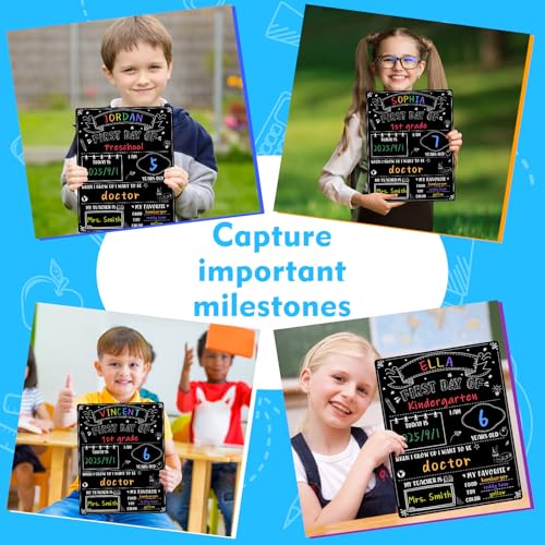 WaaHome First Day of School Chalkboard Sign with 6 Colorful Liquid Chalk Markers - Black