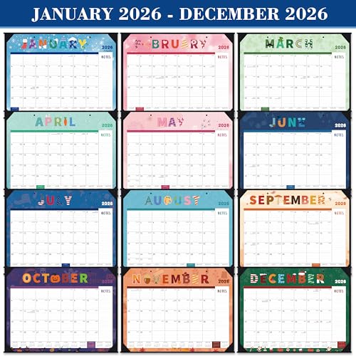 2026 Desk Calendar - Large Desk Calendar 2026, 22" x 17", Jan. 2026 - Dec. 2026, Desk Calendars Large, 12 Months, Corner Protectors, Hanging Holes, Notes - 12 Themes