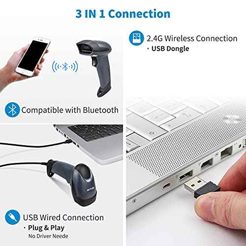 NETUM Bluetooth 1D Barcode Scanner with Stand 2.4G Wireless & Bluetooth & Wired CCD Scanner Gun for Supermarket, Store, Warehouse Handheld Bar Code Reader Work with Windows, Mac,Android, iOS -M6S
