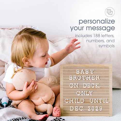 Pearhead Wooden Letterboard Set - Ideal Photo Sharing Prop for Baby Announcements, Milestone Keepsake, Custom Message Board and Shower Gift - Includes 188 Letters, Numbers, and Symbols - Natural Wood