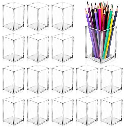 20Pack Clear Acrylic Pen Holder Desktop Pencil Organizer Acrylic Pencil Cup Stationery Office Organizer Makeup Brush Holder