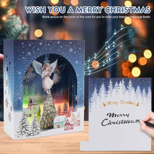 3D Pop Up Christmas Cards with Lights & Music with Envelopes, Animated Christmas Gift Cards for Mom Women Men Kids Child Dad Father Wife Husband Boys Girls
