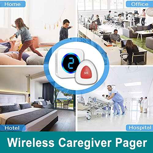 Wireless Caregiver Pager Call Button Nurse Call System 900Ft with LED Number Display for Elderly/Patient/Disabled at Home/Hospital/Clinic doorbell(3 SOS Waterproof Call Button & 1 Receiver)¡¦