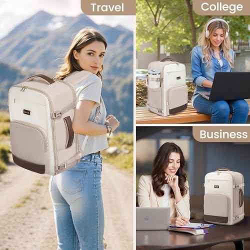 LOVEVOOK Travel Backpack for Women,40L Carry On Backpack Flight Approved,TSA Personal Item Travel Bag Fits 17.3" Laptop with 3 Packing Cubes,Large Waterproof Daypack£¬Beige and nude and coffee