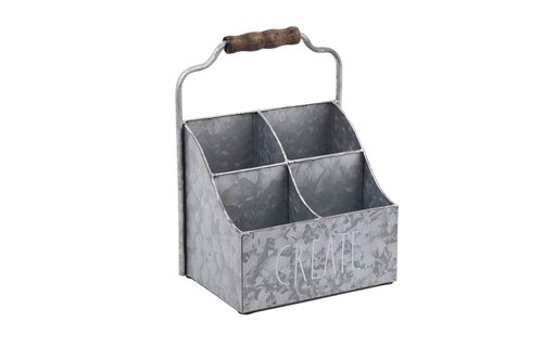 Rae Dunn Desktop Organizer – 4 Compartment Galvanized Steel Table Top Caddy, Stationary Holder – Decorative Storage for Cosmetics, Home and Office Supplies – “Create” Print- Rae Dunn by Designstyles