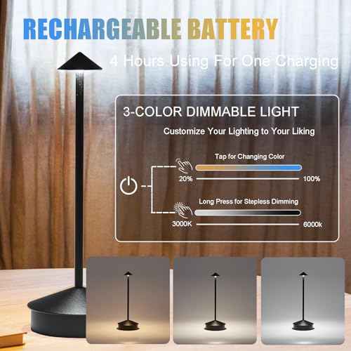 Cordless Rechargeable LED Table Lamps, 1800mAh Battery Desk Lamp Outdoor Portable Touch Dimmable Table Night Light for Patio Restaurant Dining Home Set of 2 White