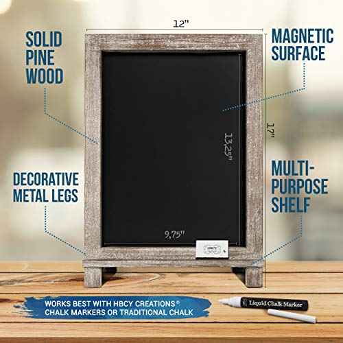 HBCY Creations Rustic Weathered Wooden Tabletop Chalkboard with Legs/Vintage Wedding Table Sign/Small Kitchen Countertop Memo Board/Antique Wooden Frame (12" x 17", 3- Weathered)