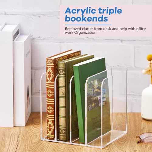 Suzile Clear Acrylic Magazine File Holder with Vertical Compartments Desk Organizer Book Rack for Desk Sorter Paper Folder Office Accessories(Stylish,7 x 6.9 x 6.3 Inch)
