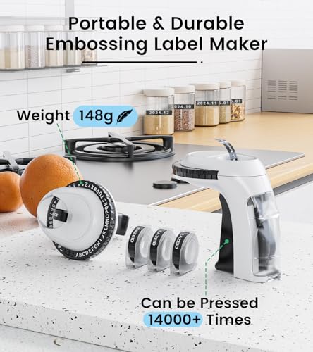 EazeID Vintage Embossing Label Maker with 3 Tapes - White, No Batteries Needed