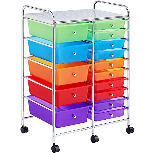 Yaheetech 15-Drawer Rolling Storage Cart Multicolor – Craft Organizer on Wheels