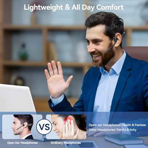 AUSDOM Open Ear Headphones with Microphone: Bluetooth Air Conduction Headset with aptX Low Latency, AI Noise Cancelling Multipoint Connect Wireless Headset with Mute Button for Work, Driving, Meeting