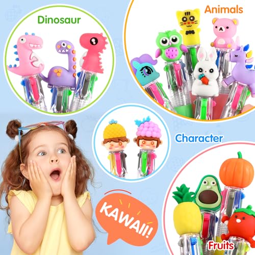 arscniek 100Pcs Multicolor Pen in One, 4-in-1 0.5mm Fine Point Cute Pens, Fun Kawaii Ballpoint Pen for Party Favors, Classroom Prizes, Teacher School Supplies, Bulk Gifts for Students