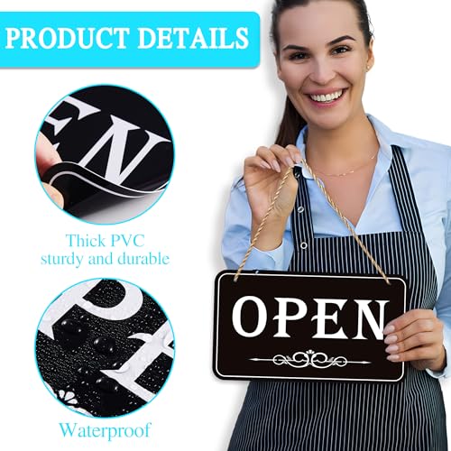 Open Closed Signs for Business, 12x6.7 Waterproof Double Sided Come In or Closed Hanging Sign, Business Open and Closed Hours Flip Sign for Stores Restaurants Bars Shops Door Window