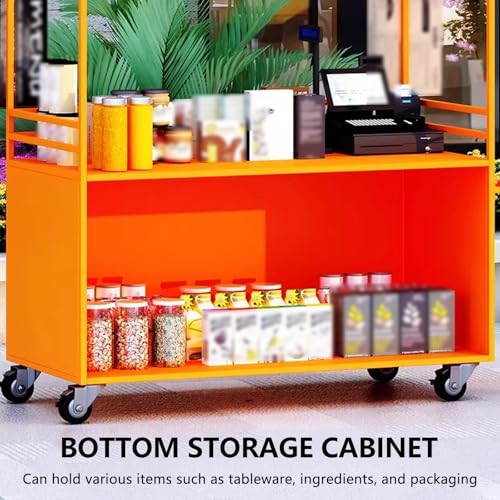 120cm Orange Food Vending Cart with Waterproof Canopy & Lockable Swivel Wheels