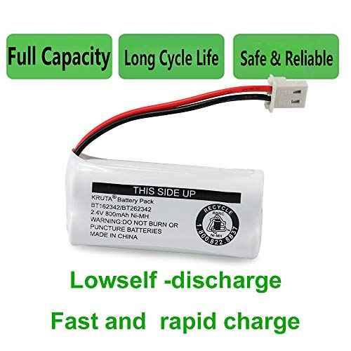 Kruta BT162342 BT262342 Cordless Phone Batteries Compatible with BT183342 BT283342 BT166342 BT266342 VTech CS6114 CS6419 CS6719 at&T EL52300 CL80111 Handset Telephone (Pack of 2)