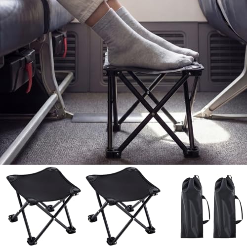 Ripeng 2 Pcs Portable Airplane Foot Rest Folding Camping Stool with Carry Bag – Black