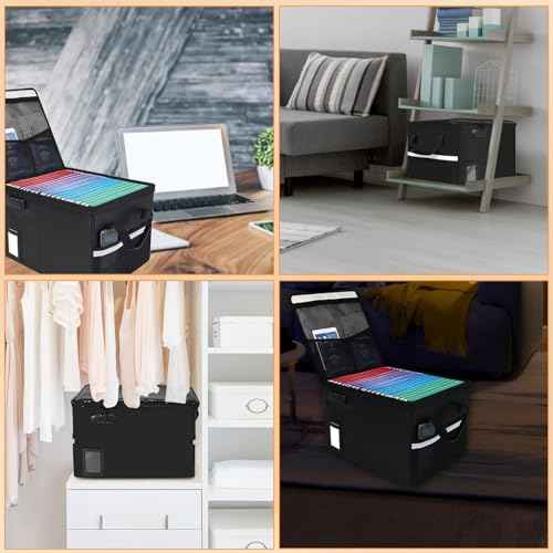 File Box with Lock 5200¡ÆF with Heat Insulated,Fireproof Box File Storage Organizer Anti-Static,Collapsible Fireproof Document Filing Box with Handle,Portable Home Office Safe