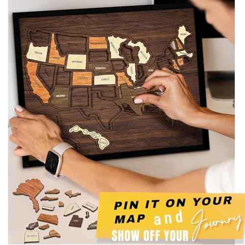 flinelife USA Travel Map, 12x10, Wooden USA Map Puzzle, Perfect For Couples and Families Gift